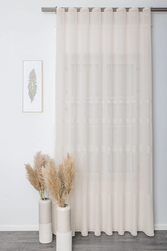 Sanremo - Tejeskávé színű azsúrozott vízszintes csíkos, szőttes batiszt függöny Sanremo/300/03