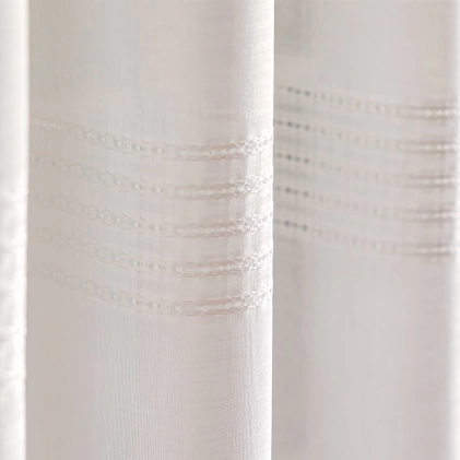 Sanremo - Tejeskávé színű azsúrozott vízszintes csíkos, szőttes batiszt függöny egyedi méretre varrva