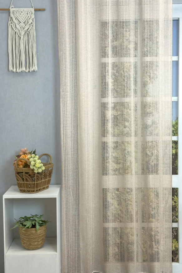 Espoo - Drapp színű rusztikus vastagszálú struktúr függöny Espoo/320/12