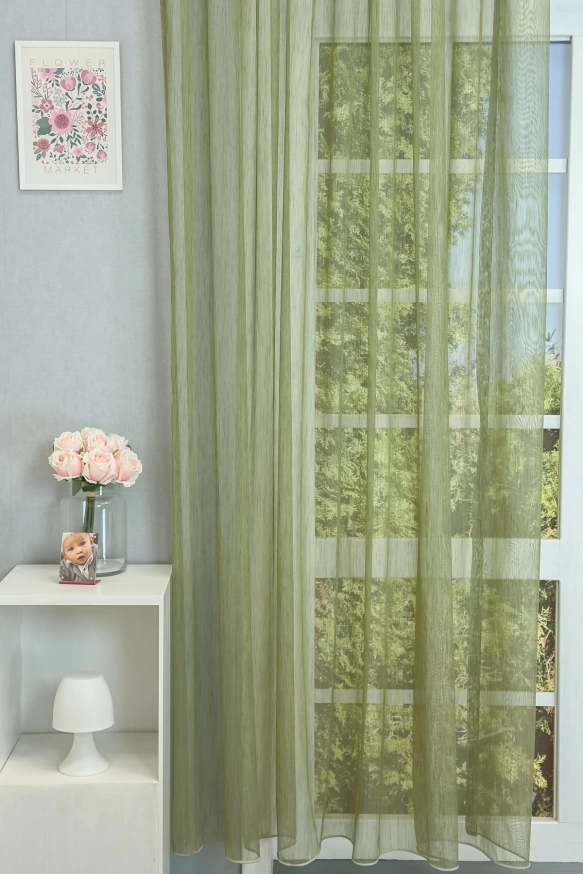 Szürkészöld színű lángálló sablé függöny 1080/315/07FR