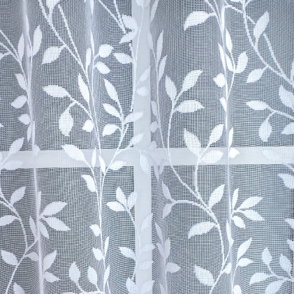 Amira - Fehér levélmintás jacquard függöny egyedi méretre varrva
