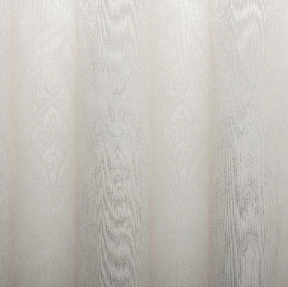 Aylin - Ekrü színű barokk mintás fényes sablé fényáteresztő függöny egyedi méretre varrva