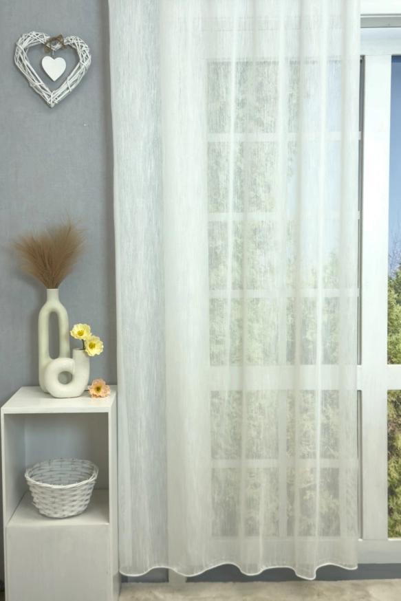 Ekrü színű szórt szövött mintás, rusztikus sablé függöny 5386/355/02