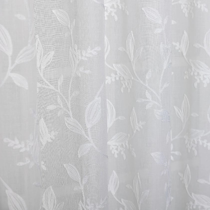 Palermo - Ekrü színű, kifinomult levélmintával hímzett sablé függöny  egyedi méretre varrva
