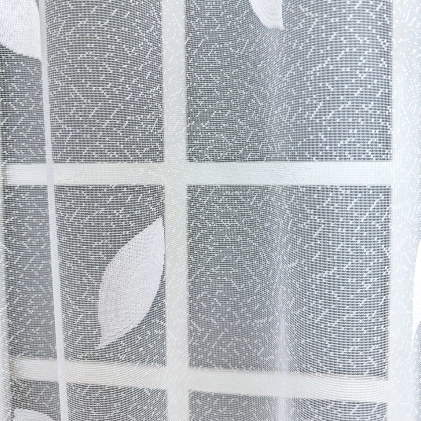 Fehér színű levélmintás bordűrös jacquard függöny  egyedi méretre varrva