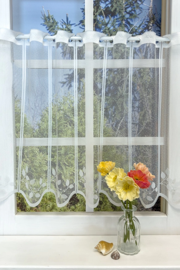 Fehér színű levél mintás jacquard vitrázsfüggöny  V/1003/60