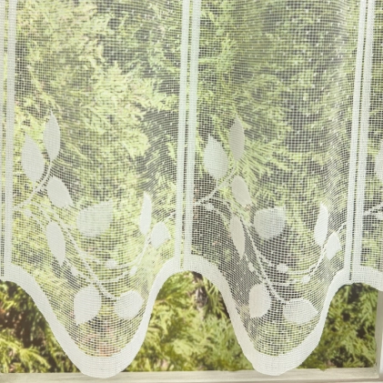Fehér színű levél mintás jacquard vitrázsfüggöny  egyedi méretre varrva