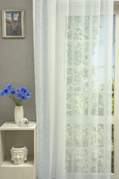 Gala - Fehér színű nyírt sablet függöny rusztikus szálbeszövésekkel egyedi méretre varrva