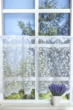 Amira - Fehér levélmintás vitrázs jacquard függöny egyedi méretre varrva