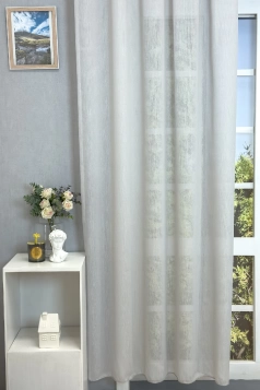 Szürke színű rusztikus szövésű sablé függöny egyedi méretre varrva