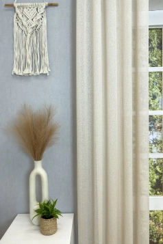 Coco - Krém színű, függőleges csíkos mintájú, rusztikus stílusú prémium jacquard függöny  egyedi méretre varrva