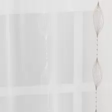 Pesaro - Mécsvirág bimbóival díszített,fehér-bézs, hímzett voile függöny, ólomzsinóros egyedi méretre varrva