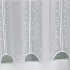 Fehér, hímzett virágbimbós sablet vitrázs függöny egyedi méretre varrva