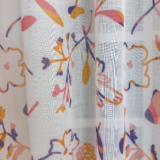 Amina - Narancs, lila színű nyomott virágmintás sablé függöny egyedi méretre varrva