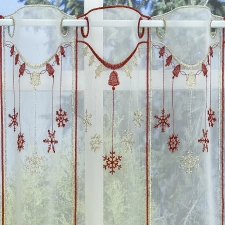 Fehér alapon piros-arany hímzett karácsonyi mintás vitrázsfüggöny