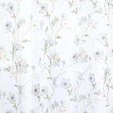 Milena - Fehér alapon zöldes szürke színű csipkerózsa mintás finom szálú voile függöny  egyedi méretre varrva