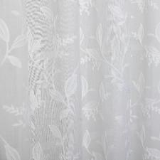 Palermo - Ekrü színű, kifinomult levélmintával hímzett sablé függöny  egyedi méretre varrva