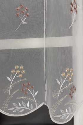 Fontana - Narancs-mályva színű voile vitrázs függöny, hímzett virág mintával egyedi méretre varrva