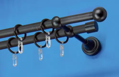 Fém függönykarnis-garnitúra, golyó végzáróval, kétsoros, fekete, 200&nbsp;cm, átm. 16 mm