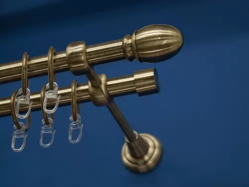 Lambda antik arany kétsoros fém függönykarnis-garnitúra, 200 cm, átm. 19 mm