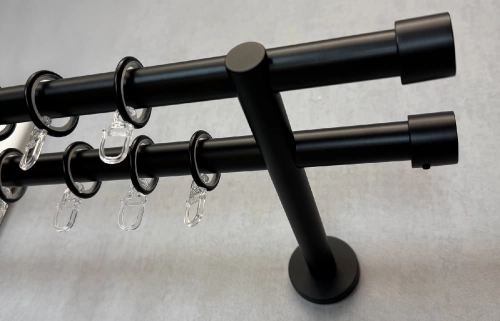 Alfa – matt fekete, kétsoros fém függönykarnis-garnitúra, 200 cm, átm. 19 mm