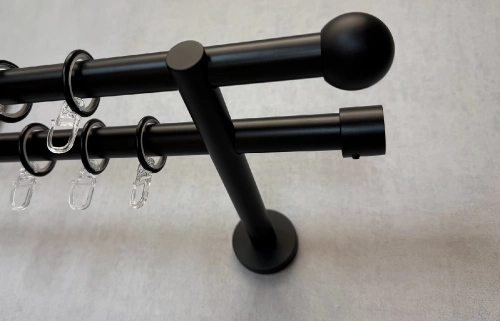 Beta – matt fekete, kétsoros fém függönykarnis-garnitúra, 160 cm, átm. 19 mm