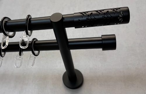 Lotus – matt fekete, kétsoros fém függönykarnis-garnitúra, 160 cm, átm. 19 mm