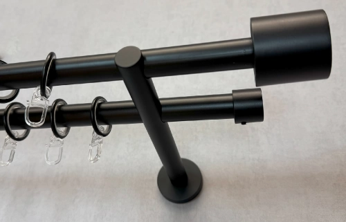 Tobacco – matt fekete, kétsoros fém függönykarnis-garnitúra, 160 cm, átm. 19 mm