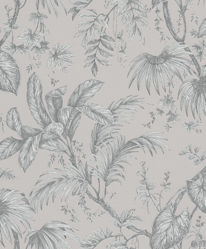 Szürke alapon pasztelzöld növénymintás vlies tapéta, Marburg Jackie 6818-30