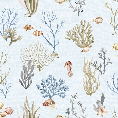 Kék gyerek tapéta tengeri élőlényekkel Coral Blue 53 cm x 10 m