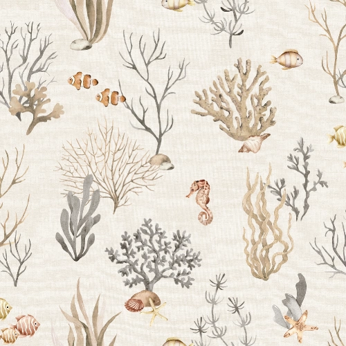 Bézs gyerek tapéta tengeri élőlényekkel Coral Beige 53 cm x 10 m