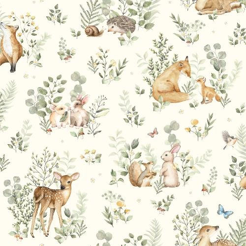 Bézs erdei állatos gyerek tapéta Forest Fauna Beige 53 cm x 10 m
