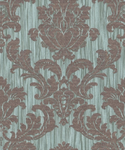 Zöld-bronz színű barokk mintás Vlies-vinyl tapéta, Maison Luxe 17721