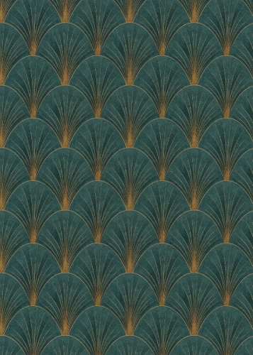 Zöld-arany színű legyezőmintás Vlies-vinyl tapéta, Erismann Elle Decoration 4, 10451-19