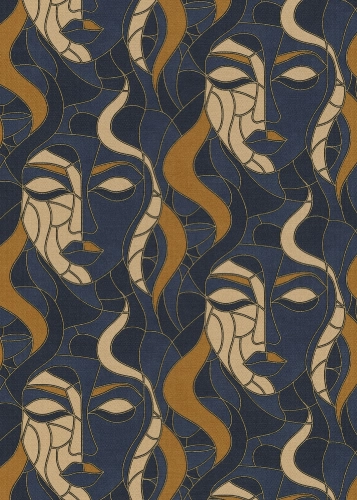 Kék-arany színű arcmintás Vlies-vinyl tapéta, Erismann Elle Decoration 4, 10458-08
