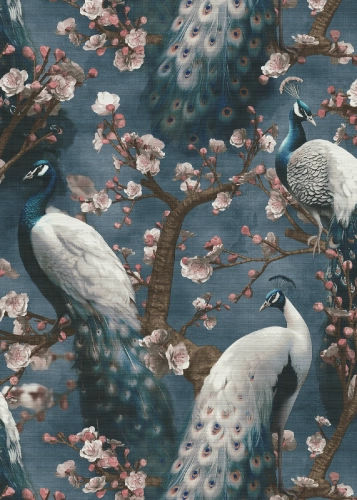 Kék színű páva mintás Vlies tapéta, Play of Light 10414-08