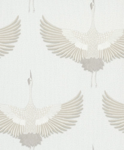 Tört fehér alapon bézs színű darumadár mintás Vlies tapéta, Kumano 1834529