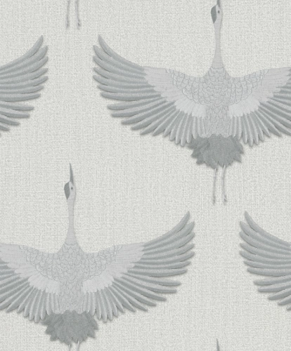 Szürke színű darumadár mintás Vlies tapéta, Kumano 1834530