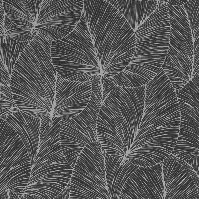 Ezüstszürke - sötétszürke, levélmintás vlies tapéta, Rasch 456608