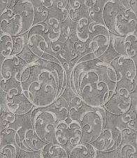Szürke, barokk mintás, vakolathatású vlies tapéta ezüst fényű mintával, Rasch TIMEOUT 651621
