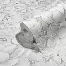Ezüst/fehér színű romantikus virágmintás vlies tapéta, Marburg Botanica, 33952