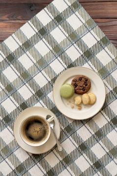 Wilton grid - Bézs alapon kék-zöld kockamintás rusztikus vászon dekor függöny és abrosz anyag